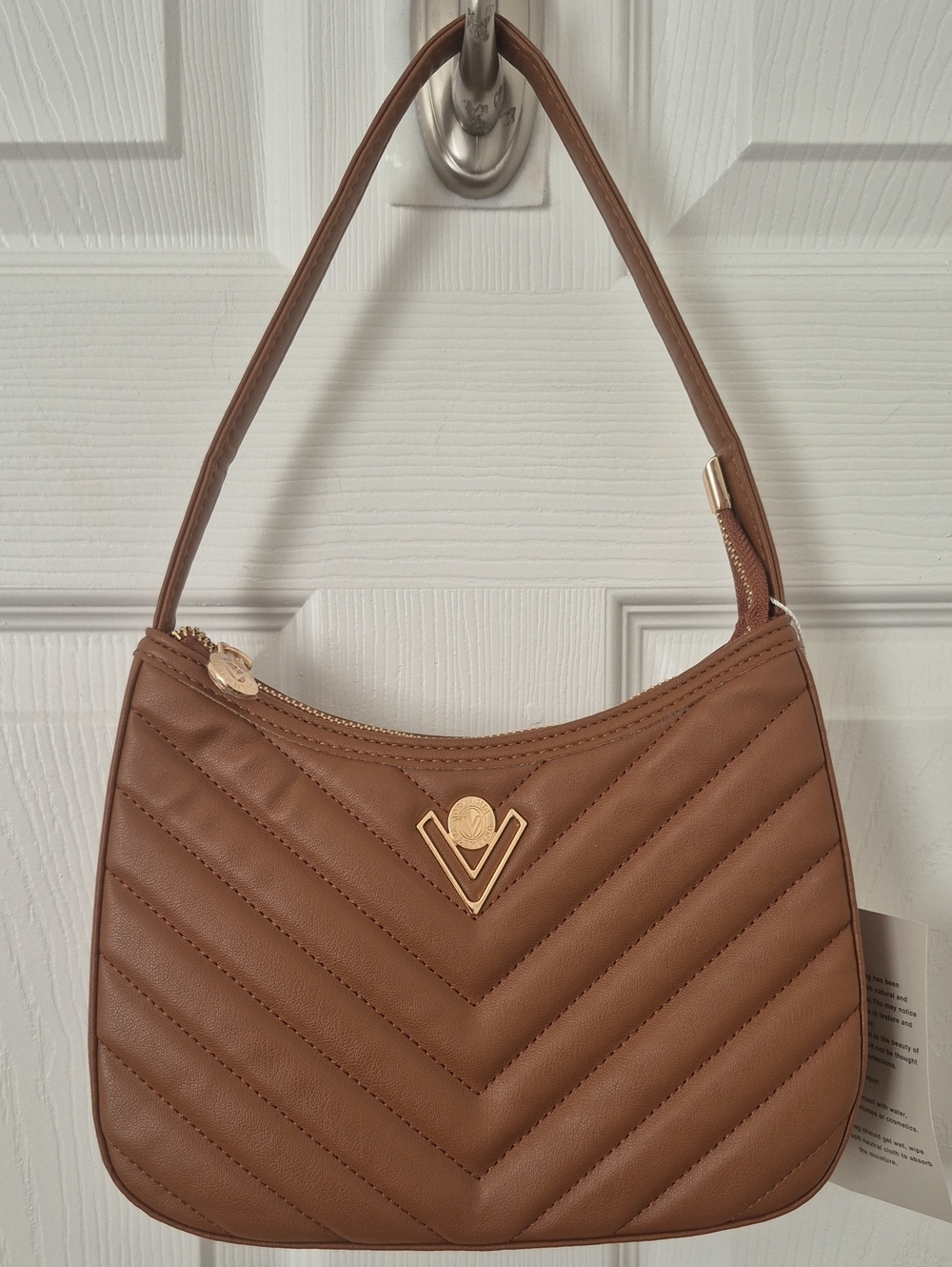 Nwt Valentino Quilted Brown Shoulder Bag with Gold Accents